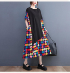 Uus suvine suuremate m&otilde;&otilde;tudega naiste pikk kleit, lai puuvillane, t&auml;piline, v&auml;rviline lapitehnika, elegantne mood, maksikleit, A-l&otilde;ikeline One Size must