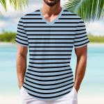 Suvine uus meeste populaarne T-s&auml;rk, tr&uuml;kitud V-kaelusega l&uuml;hikeste varrukatega T-s&auml;rk L sinine