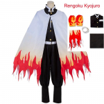 Anime Train Mugen Deemon Slayer Rengoku Kyojuro Cosplay Kost&uuml;&uuml;mid Kimetsu No Yaiba R&uuml;&uuml; &Uuml;likonnad T&auml;iskasvanutele Parukad Cos Outfit Party 130(child size) nagu n&auml;idatud v&auml;rv