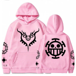 Fashion Anime One Piece Hoodie Lahtine Unisex Hoodie Law Printing Pullover Pikad varrukad S roosa