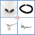 Pierres et Min&eacute;raux. Parure Bracelet Collier Perles Onyx noir mat + Howlite 8 mm. Chaine en Taille personnalisable.