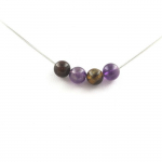 Pierres et Min&eacute;raux. Collier Perles Oeil de Tigre multicolore + Am&eacute;thyste 8 mm Chaine en acier inoxydable.