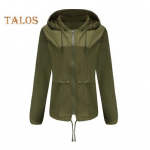 Naiste &otilde;ues kasutatav vihmajakk v&otilde;rgust &otilde;huke, vaba istuv vabaaja mantel matkamiseks, kapuutsiga, voodriga veekindel ja taskutega tuulejakk S armee roheline v&auml;rv