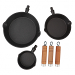 3 tk Miniatuurne Praepann Mini Must Malmist Praepannikomplekt Eelmaitsestatud V&auml;ikesed Praepannid Puidust L