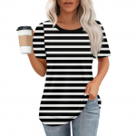 Naiste moodne vabaaja l&uuml;hikeste varrukatega printitud &uuml;mara kaelusega pullover L must
