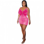 Feathered Diamond Pearl Bodycon kleit K2737 Small roosa