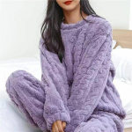 Naiste pidžaamakomplekt Talvine mood Coral Velvet Kodur&otilde;ivad Velvet paksendatud kaheosaline kodu&uuml;likond kohev O-kaelusega vaba aja pidžaama Pullover vabaaja magamisriided One Size