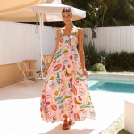 Naiste boho lilleline rannasuvikleit varrukateta suvine maksikleit spagettipaeltega vabaaja smock-stiilis voolav A-l&otilde;ikeline kleit peoks pikad kleidid naistele S roosa