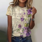 Vintage Naiste T-s&auml;rgid Kolmem&otilde;&otilde;tmeline Roosi Mustriga L&uuml;hikeste Varrukatega T-s&auml;rk &Uuml;laosa Suvine Y2K Naiste Riietus &Uuml;mara Kaelusega Pullover S