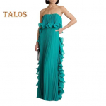 Naiste avatud &otilde;lgadega maksikleit suvine volangidega plisseeritud swing-pikk kleit pulmapidudeks, reisimiseks, rannaoutfit S kollane