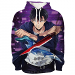 Harajuku Anime Solo Leveling Sung Jin Woo graafiline kapuutsiga pusa meestele, lahtised pikkade varrukatega dressipluusid, moodsad manga kapuutsid, meeste riided 2XL