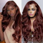 Pruunid lainelised pitsist eesmised parukad naistele s&uuml;nteetiline parukas Omber punane pitsiline eesmine parukas eelnevalt kitkutud juuksepiiriga beebijuustega 30inches-13X4 Wig veini