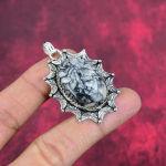 Pinoliidi Jaspis 925 Prooviga Sterling H&otilde;bedast Ripats, K&auml;sitsi Valmistatud Kivist Ripats Ehted, Kingitused Abikaasale T&auml;iesti Uus Ripats 2.17 Inches must