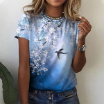 Suvine Uus 3D Lilleline Tr&uuml;kiga T-s&auml;rk Linnud Graafiline T-s&auml;rk Naiste Mood Harajuku L&uuml;hikeste Varrukatega Unisex &Uuml;laosad Riided Tees XS