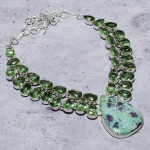 Ruby in Fuchsite, Apatite Gemstone Ethnic 925 Silver Necklace 18 h0T81