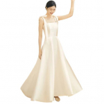 Naiste pulmakleit, satiinist pitsiline &otilde;lapael, v&ouml;&ouml;ri, kandiline kael, A-joon, suur kiik, &uuml;hev&auml;rviline varrukateta filmimine pildistav &otilde;htukleit L valge