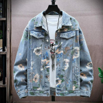 Ameerika High Street teksajakk Meeste S&uuml;gisstiilis Trendikas ja Lahe Jacquard-krae Lahtine ja Mitmek&uuml;lgne Vabaaja T&ouml;&ouml;riietuse Jakk XXXL sinine