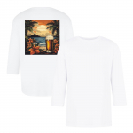 Men's casual and fashionable printed collar three-quarter sleeve top T-shirt L