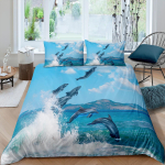 Delfiini tekikottide komplekt 3D Kala Sinises Meres Armsad Loomad Kuninganna Kuningas Twin T&auml;issuurus Voodipesu komplekt Lastele Poiss T&uuml;druk Tekikoti kate 140x200cm 3pcs