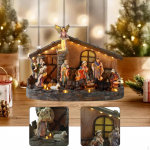 Jesus Nativity Scene Ornament Light up House Collectible with Music for Restaurant