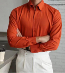 Meeste Slim Fit Valge Pikkade Varrukatega Prantsuse S&auml;rk - Triikimisvaba, Suur Krae, &Auml;riametlik XXL oranž/punane