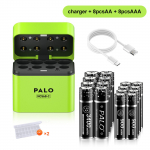 PALO 3400mWh Li-ion 1,5V AA ja AAA laetavad patareid koos 8-kanalilise magnetilise klapplaadijaga 1,5V 2A 3A liitiumpatareide jaoks 8AA 8AAAbattery 1charger