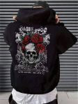Meeste Must Roosi ja Kolju Graafikuga Huppar Kirjadega - L&otilde;tsp&auml;rane Streetwear Pullover, Esitaskud 2XL black