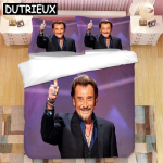 Johnny Hallyday 3D Prinditud Voodipesukomplekt Tekikotid Padjap&uuml;&uuml;rid Tekk Voodipesukomplekt Voodiriided Voodipesu AU Single(140x210cm)