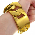 32mm laiusega s&auml;delev massiivne 316L roostevabast terasest kuldse tooniga Hip hop k&auml;ev&otilde;ru disaineri v&otilde;lud 20cm(7.8inch)