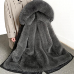 Parka meeste naarvoodriga, eemaldatavast kunstlikust reksk&uuml;&uuml;likukarvast, &uuml;hes t&uuml;kis, keskmise pikkusega karusnaha ja sametjakk talveks 4XL hall