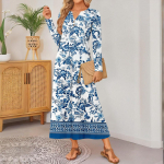 women's plaid print long-sleeved comfortable loose dress elegant dress L sinine