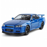 1/24 Nissan Skyline GTR R34 Kiired ja vihased Sulamist Auto Mudel Heli Valgus Kollektsioneeritav Miniatuurne S&otilde;iduk Diecast M&auml;nguasi Poiss C342 sinine