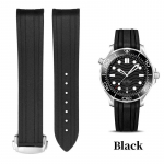 20 mm kumer otsaga kummist kellarihm Omega Seamaster 300 AT150 Speedmaster 007 jaoks, kokkupandava pandlaga k&auml;ev&otilde;ru, silikoonist kellarihm Black-with buckle 20mm with logo