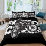 3D luksuslik voodipesukollektsioon Mootorrattaprintiga tekikottide kollektsioon Padjap&uuml;&uuml;ridega Motokrossi voodikate Poiste voodikollektsioon 150X200cm-3pcs black