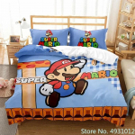 Anime Super Mario Voodipesukomplekt Tekk Multifilmi Tekikate Tekk Padjap&uuml;&uuml;r Voodipesu Lapsed Poisi Voodi Magamistoakomplekt EU Single(135*200cm)3pcs