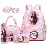 4 tk/komplekt Anime Demon Slayer Tr&uuml;kitud Seljakott K&auml;ekott Pinal 750 ml Pudel Teismelisele Poisile T&uuml;drukule Koolikott Suure Mahutavusega Veekindel Raamatukott