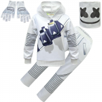 Laste Poisid T&uuml;drukud DJ Marshmello Pika Varrukaga Huppar P&uuml;ksid Mask Peakatted Komplektid Halloweeni Cosplay Kost&uuml;&uuml;mid Rollim&auml;ngu Riietus 120 valge