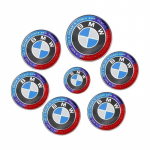 7 tk Eesmise kapoti embleem Auto 50. aastap&auml;eva logo 82 mm + Tagumine embleem 74 mm + Rattakate 68 mm Dekoratiivne kate Stiil BMW M jaoks