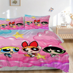 3 tk Powerpuff Girls voodipesukomplekt: T&auml;iuslik magamistoa v&otilde;i k&uuml;lalistetoa jaoks. Pehme ja mugav, ilma s&uuml;damikuta yy251031031 135x200cm