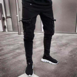Meeste Teksad Vabaaja Skinny Stretch Slim Fit Pencil P&uuml;ksid Mustad P&uuml;ksid Denimp&uuml;ksid S
