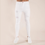 Uued Meeste P&uuml;ksid Hole Must Slim Fashion Kantud Teksad Meeste P&uuml;ksid M valge
