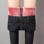 Naiste Termilised Teksap&uuml;ksid Talve Lumi Soojad Pl&uuml;&uuml;s Venivad Teksap&uuml;ksid Daami Skinny Paksenenud Fliisist Denim P&uuml;ksid Retro Sigaretp&uuml;ksid 26 black