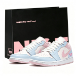 Jordan Air Jordan 1 T&auml;istera Lehma Nahast Madalad Vintage Korvpallijalatsid Unisex Sinised Roosad &Otilde;hupallid 553560-614(Team1276-) 40