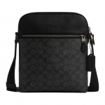 COACH Houston 22 Br&auml;nditud Logo T&otilde;mblukuga Suletav PVC Crossbody &Otilde;lakott V&auml;ike Meeste Must Hall must