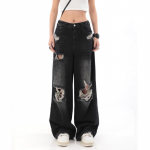 Retro High Street Rebitud Jeans Naistele S&uuml;gis Sirge Toru L&otilde;tv P&otilde;randale Lai Jalg P&uuml;ksid Streetwear Naiselik XS must
