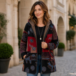 Moodne Naiste Boho Mandala Prindiga Kapuutsiga Mantel, Fliisvoodriga T&auml;ispikk T&otilde;mblukuga Keskmise Pikkusega Soe Jakk, Pehme Mugav &Uuml;ler&otilde;ivas Taskutega Naistele 5XL black