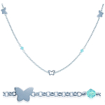 Les Tr&eacute;sors De Lily [G6349] - Collier Argent 'Ronde de Papillons' turquoise argent&eacute; - 7x8 mm t&uuml;rkiissinine