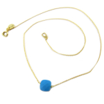 7bis [Q1422] - Collier artisanal 'Boho' turquoise dor&eacute; - 14x14 mm t&uuml;rkiissinine