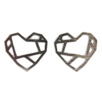 7bis [Q6184] - Boucles artisanales 'Origami' argent&eacute; (coeur) - 12x11 mm h&otilde;be