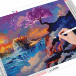 Teemanttikandid puu maastik t&auml;isruudukujuline &uuml;mmargune k&auml;sit&ouml;&ouml; m&uuml;&uuml;k 3D teemantmaaling juga ristpistes seinakunst Full Round (20X30CM)